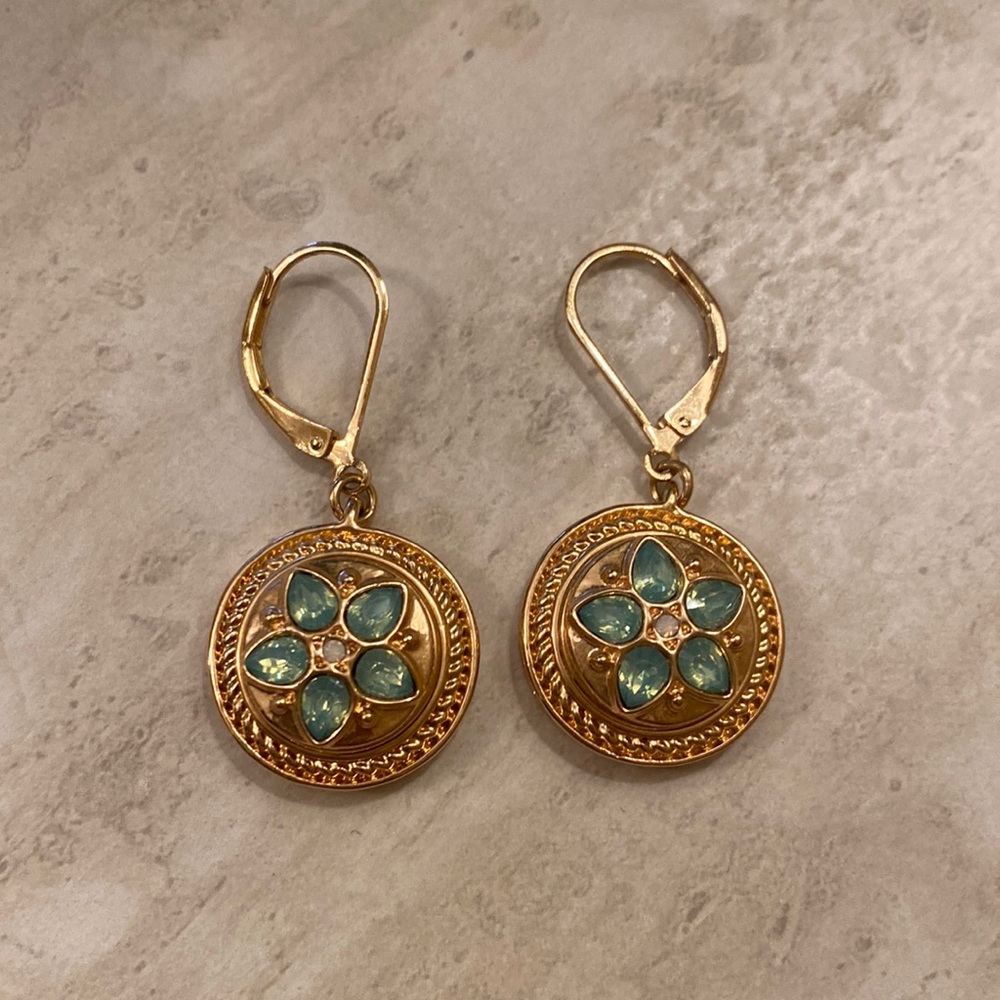 Gold & aqua stone lever back earrings